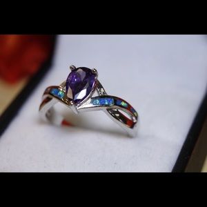 Beautiful 925 Silver Blue Opal Amethyst Ring!